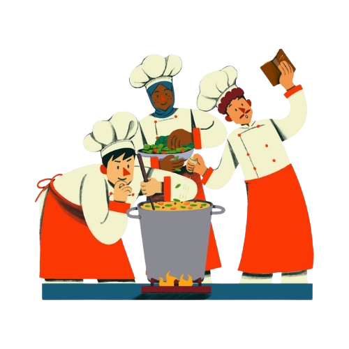 An illustration of chefs from different cultures or a diverse group of people for "Meet Great Chefs from Around the World!