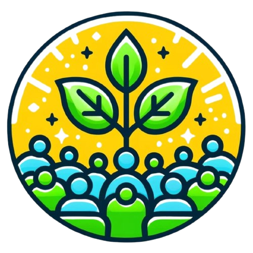 A leafy plant with a group of people around it to symbolize plant-based eating and community.